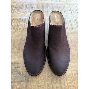 New Clarks Spiced Isla‎ Maroon Leather Block Heel Mules Size 10M Cushion